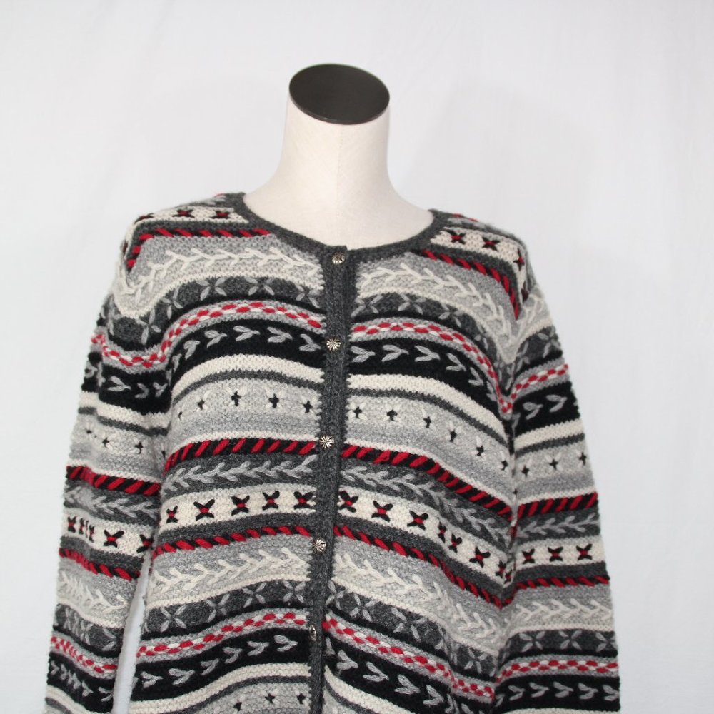 Talbots Women's Multicolor Hand Knit Wool Nordic Ski Cardigan Sweater
